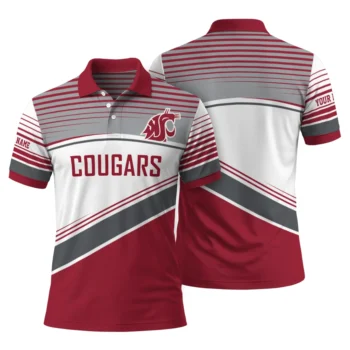 Washington State Cougars Polo Shirt Personalized Slanted Stripes Crimson White Fashion Forward