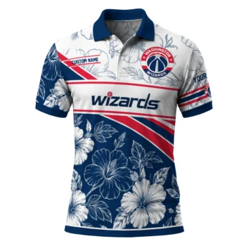 Washington Wizards Polo Shirt - Customized Floral Angles Blue White