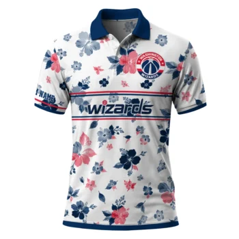 Washington Wizards Polo Shirt - Customized Floral Pinstripe Blue White