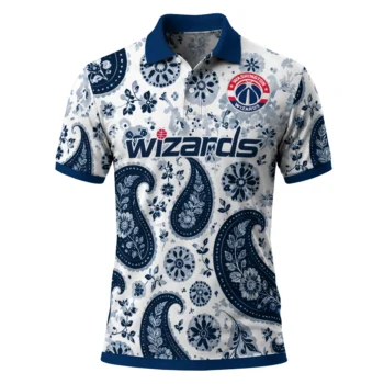 Washington Wizards Polo Shirt - Customized Paisley Florals Blue White
