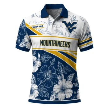 West Virginia Mountaineers Polo Shirt Personalized Floral Angles Blue White Best Selling