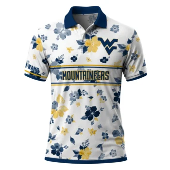 West Virginia Mountaineers Polo Shirt Personalized Floral Pinstripe Blue White Best Selling