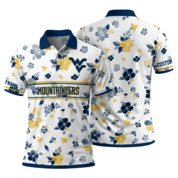 West Virginia Mountaineers Polo Shirt Personalized Floral Pinstripe Blue White Fashion Forward