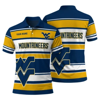 West Virginia Mountaineers Polo Shirt Personalized Horizontal Blocks Blue Fashion Forward