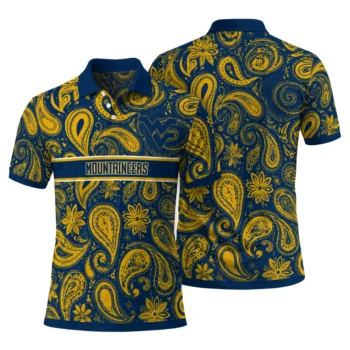 West Virginia Mountaineers Polo Shirt Personalized Paisley Band Blue Fashion Forward