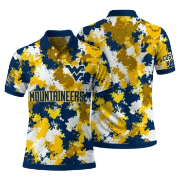 West Virginia Mountaineers Polo Shirt Personalized Pixel Camo Blue Fashion Forward