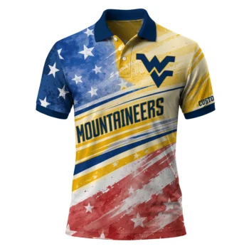 West Virginia Mountaineers Polo Shirt Personalized Star Stripes Red Blue Best Selling