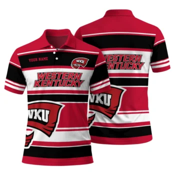 Western Kentucky Hilltoppers Polo Shirt Customized Horizontal Blocks Red Fashion Forward