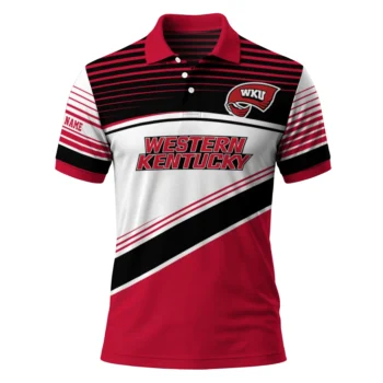 Western Kentucky Hilltoppers Polo Shirt Customized Slanted Stripes Red White Best Selling