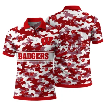 Wisconsin Badgers Polo Shirt Custom Camo Band Red Fashion Forward