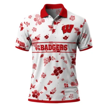 Wisconsin Badgers Polo Shirt Custom Floral Pinstripe Red White Best Selling