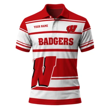 Wisconsin Badgers Polo Shirt Custom Horizontal Blocks Red Best Selling