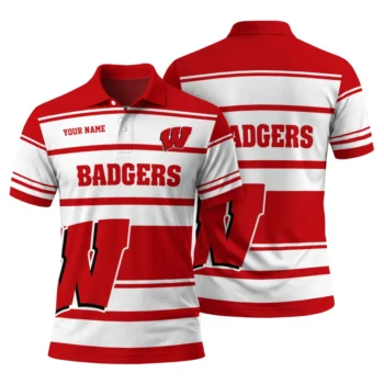Wisconsin Badgers Polo Shirt Custom Horizontal Blocks Red Fashion Forward