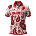 Wisconsin Badgers Polo Shirt Custom Paisley Florals Red White Best Selling
