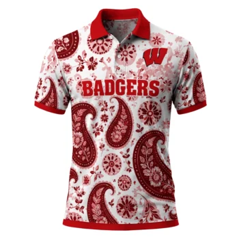 Wisconsin Badgers Polo Shirt Custom Paisley Florals Red White Best Selling