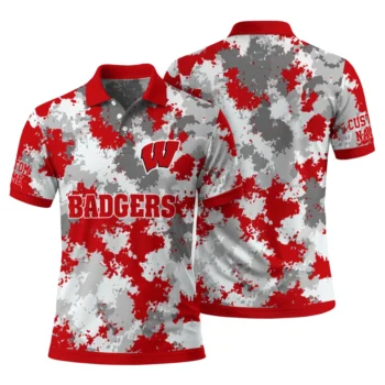 Wisconsin Badgers Polo Shirt Custom Pixel Camo Red Fashion Forward