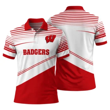 Wisconsin Badgers Polo Shirt Custom Slanted Stripes Red White Fashion Forward