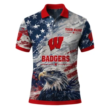 Wisconsin Badgers Polo Shirt Custom Star Brushstrokes Red Blue Best Selling