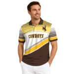 Wyoming Cowboys Polo Shirt Custom Slanted Stripes Brown White Best Selling