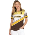 Wyoming Cowboys Polo Shirt Custom Slanted Stripes Brown White Best Selling